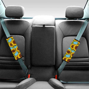 Blue Vintage Sunflower Pattern Print Car Seat Belt Covers