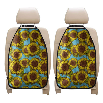Blue Vintage Sunflower Pattern Print Car Seat Organizers