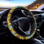 Blue Vintage Sunflower Pattern Print Car Steering Wheel Cover