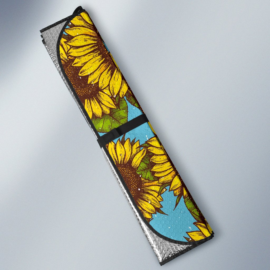 Blue Vintage Sunflower Pattern Print Car Sun Shade GearFrost