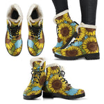 Blue Vintage Sunflower Pattern Print Comfy Boots GearFrost