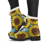 Blue Vintage Sunflower Pattern Print Comfy Boots GearFrost