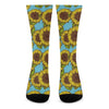 Blue Vintage Sunflower Pattern Print Crew Socks