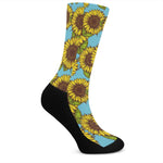 Blue Vintage Sunflower Pattern Print Crew Socks