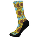 Blue Vintage Sunflower Pattern Print Crew Socks