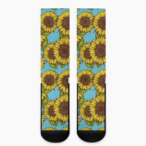 Blue Vintage Sunflower Pattern Print Crew Socks