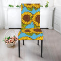 Blue Vintage Sunflower Pattern Print Dining Chair Slipcover