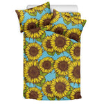 Blue Vintage Sunflower Pattern Print Duvet Cover Bedding Set