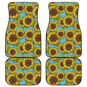 Blue Vintage Sunflower Pattern Print Front and Back Car Floor Mats