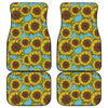Blue Vintage Sunflower Pattern Print Front and Back Car Floor Mats