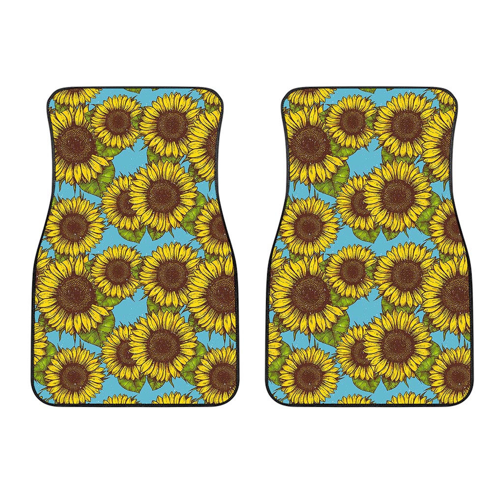 Blue Vintage Sunflower Pattern Print Front Car Floor Mats