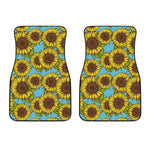 Blue Vintage Sunflower Pattern Print Front Car Floor Mats