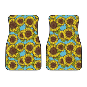 Blue Vintage Sunflower Pattern Print Front Car Floor Mats