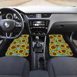 Blue Vintage Sunflower Pattern Print Front Car Floor Mats