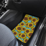 Blue Vintage Sunflower Pattern Print Front Car Floor Mats