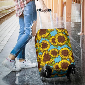 Blue Vintage Sunflower Pattern Print Luggage Cover GearFrost