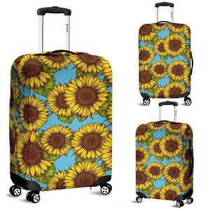 Blue Vintage Sunflower Pattern Print Luggage Cover GearFrost