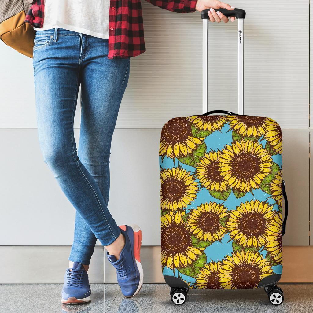 Blue Vintage Sunflower Pattern Print Luggage Cover GearFrost