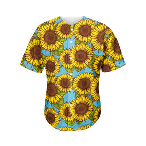 Blue Vintage Sunflower Pattern Print Men's Baseball Jersey