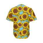 Blue Vintage Sunflower Pattern Print Men's Baseball Jersey