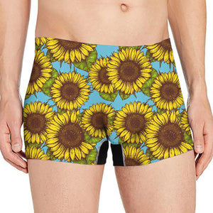 Blue Vintage Sunflower Pattern Print Men's Boxer Briefs