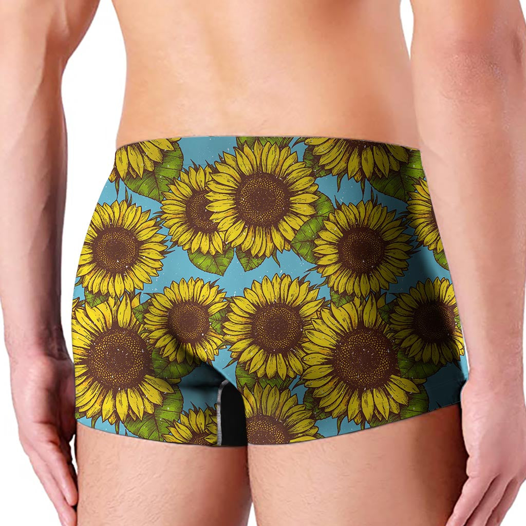 Blue Vintage Sunflower Pattern Print Men's Boxer Briefs