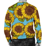 Blue Vintage Sunflower Pattern Print Men's Crewneck Sweatshirt GearFrost