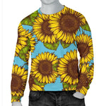 Blue Vintage Sunflower Pattern Print Men's Crewneck Sweatshirt GearFrost