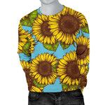 Blue Vintage Sunflower Pattern Print Men's Crewneck Sweatshirt GearFrost