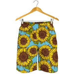 Blue Vintage Sunflower Pattern Print Men's Shorts