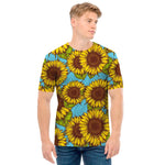 Blue Vintage Sunflower Pattern Print Men's T-Shirt