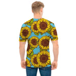 Blue Vintage Sunflower Pattern Print Men's T-Shirt