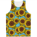 Blue Vintage Sunflower Pattern Print Men's Tank Top