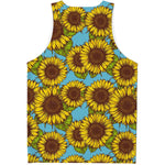 Blue Vintage Sunflower Pattern Print Men's Tank Top