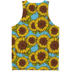 Blue Vintage Sunflower Pattern Print Men's Tank Top