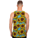 Blue Vintage Sunflower Pattern Print Men's Tank Top