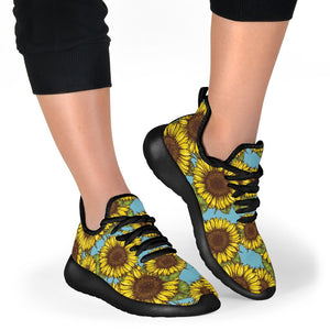 Blue Vintage Sunflower Pattern Print Mesh Knit Shoes GearFrost