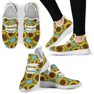 Blue Vintage Sunflower Pattern Print Mesh Knit Shoes GearFrost