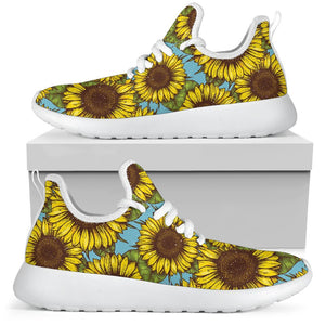 Blue Vintage Sunflower Pattern Print Mesh Knit Shoes GearFrost