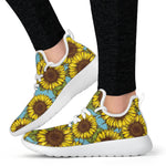 Blue Vintage Sunflower Pattern Print Mesh Knit Shoes GearFrost