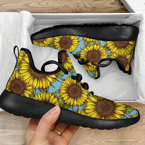 Blue Vintage Sunflower Pattern Print Mesh Knit Shoes GearFrost