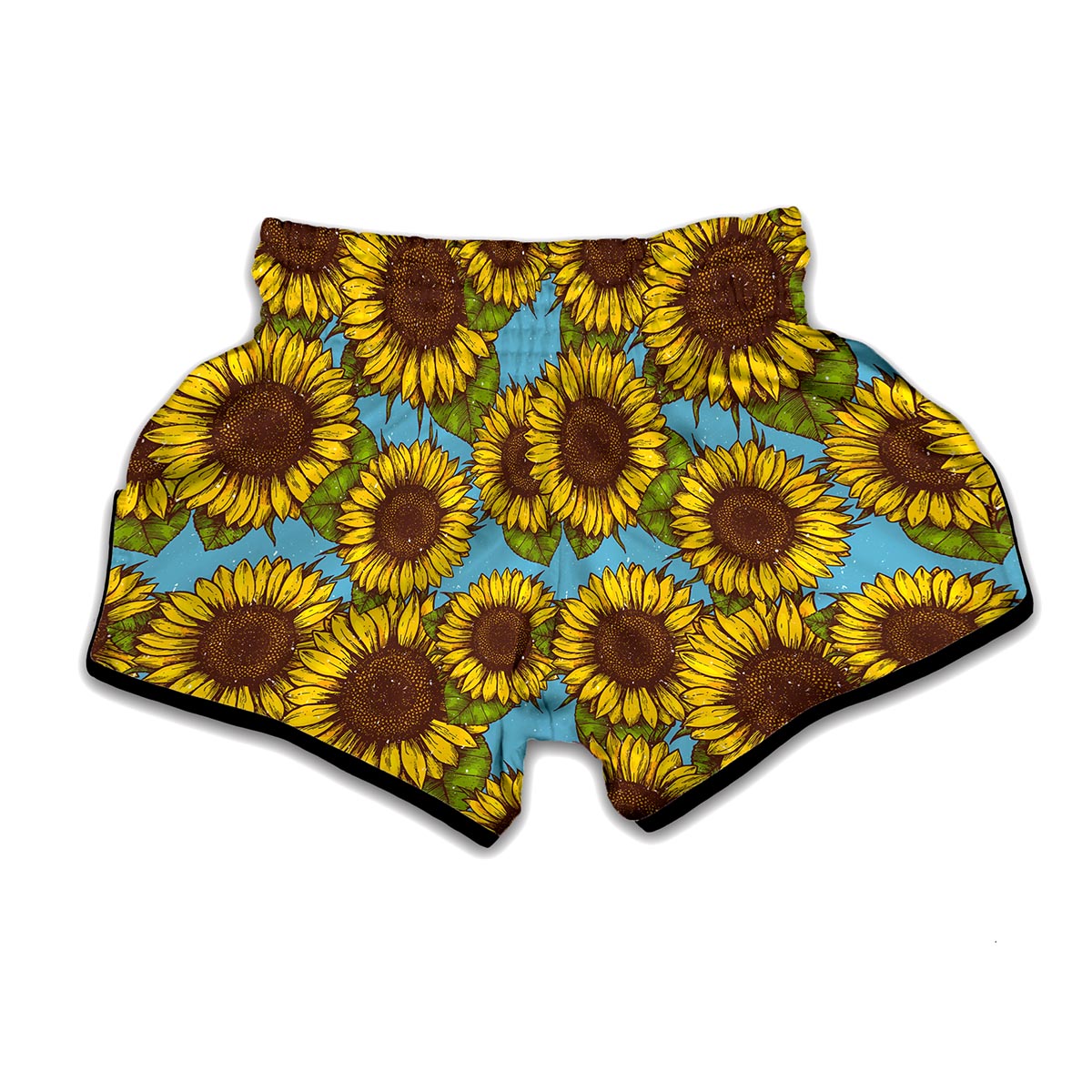 Blue Vintage Sunflower Pattern Print Muay Thai Boxing Shorts