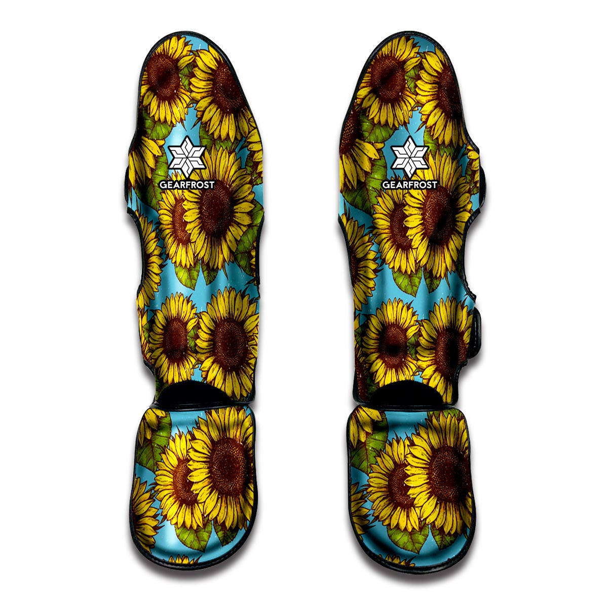 Blue Vintage Sunflower Pattern Print Muay Thai Shin Guard