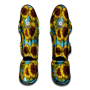 Blue Vintage Sunflower Pattern Print Muay Thai Shin Guard