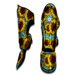 Blue Vintage Sunflower Pattern Print Muay Thai Shin Guard