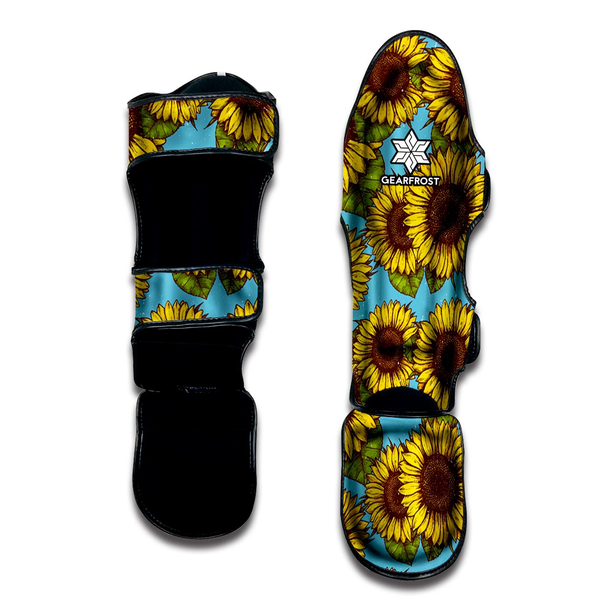 Blue Vintage Sunflower Pattern Print Muay Thai Shin Guard