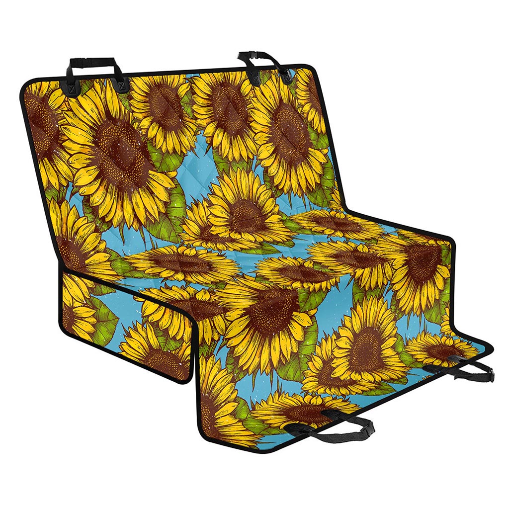 Blue Vintage Sunflower Pattern Print Pet Car Back Seat Cover