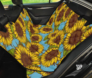 Blue Vintage Sunflower Pattern Print Pet Car Back Seat Cover