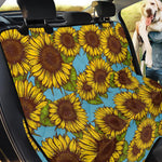 Blue Vintage Sunflower Pattern Print Pet Car Back Seat Cover