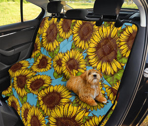 Blue Vintage Sunflower Pattern Print Pet Car Back Seat Cover